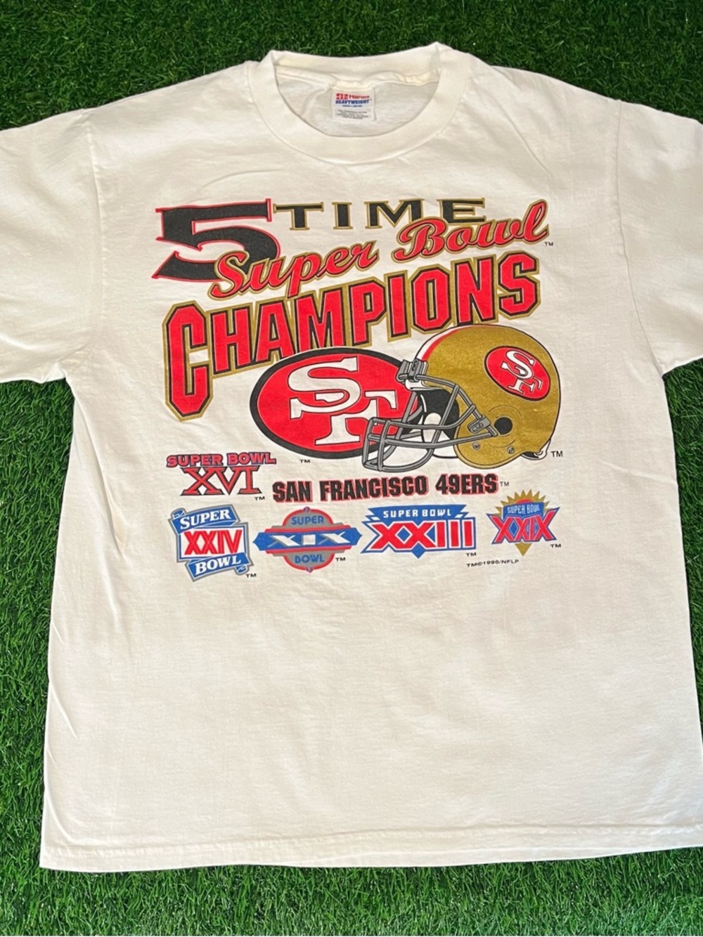 Vintage 90s 1995 Hanes Heavyweight NFL 49ers SF Superbowl T-Shirt Mens Size M